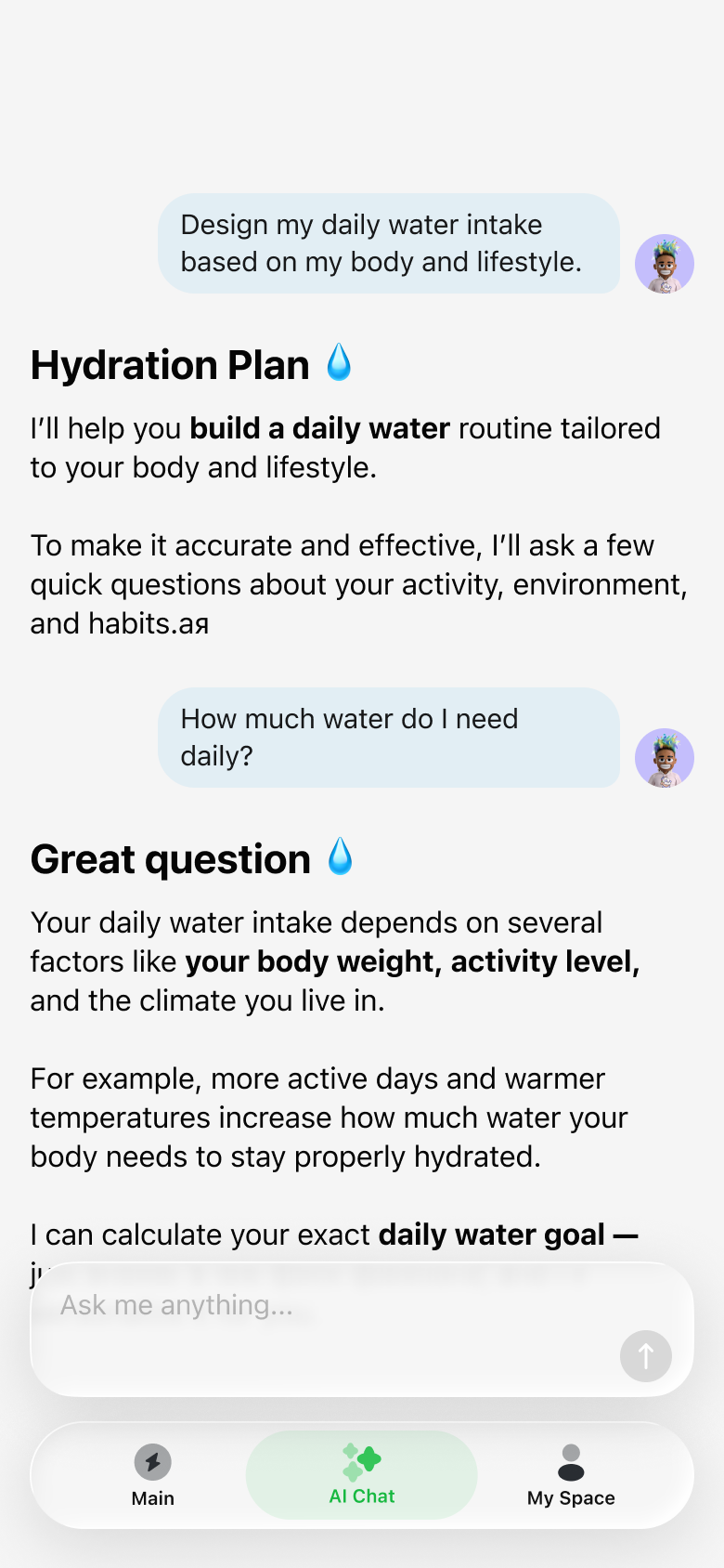 SipSense hydration tab screen